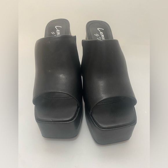 Lemon Drop Black Platform Block Heel Mules - Picture 3 of 10